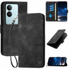 For vivo V29 5G Global YX0080 Grid Butterfly Embossed Pattern Flip Leather Phone Case with Lanyard(Black) - 1