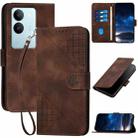 For vivo V29 5G Global YX0080 Grid Butterfly Embossed Pattern Flip Leather Phone Case with Lanyard(Coffee) - 1