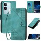 For vivo V29 Pro YX0080 Grid Butterfly Embossed Pattern Flip Leather Phone Case with Lanyard(Light Blue) - 1