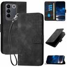 For vivo V27 5G Global YX0080 Grid Butterfly Embossed Pattern Flip Leather Phone Case with Lanyard(Black) - 1