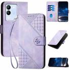 For vivo Y200 5G Global YX0080 Grid Butterfly Embossed Pattern Flip Leather Phone Case with Lanyard(Light Purple) - 1