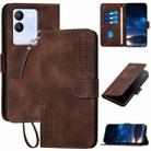 For vivo V30 Lite 5G Global YX0080 Grid Butterfly Embossed Pattern Flip Leather Phone Case with Lanyard(Coffee) - 1