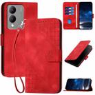 For vivo Y28 5G India YX0080 Grid Butterfly Embossed Pattern Flip Leather Phone Case with Lanyard(Red) - 1