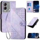 For vivo Y28 5G India YX0080 Grid Butterfly Embossed Pattern Flip Leather Phone Case with Lanyard(Light Purple) - 1