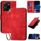 For vivo Y35 4G Global YX0080 Grid Butterfly Embossed Pattern Flip Leather Phone Case with Lanyard(Red) - 1