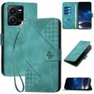 For vivo Y35 4G Global YX0080 Grid Butterfly Embossed Pattern Flip Leather Phone Case with Lanyard(Light Blue) - 1