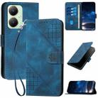 For vivo Y27 4G Global YX0080 Grid Butterfly Embossed Pattern Flip Leather Phone Case with Lanyard(Dark Blue) - 1