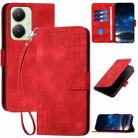 For vivo Y27 4G Global YX0080 Grid Butterfly Embossed Pattern Flip Leather Phone Case with Lanyard(Red) - 1