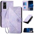 For vivo Y55 5G Global YX0080 Grid Butterfly Embossed Pattern Flip Leather Phone Case with Lanyard(Light Purple) - 1