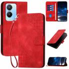 For vivo Y16 4G Global YX0080 Grid Butterfly Embossed Pattern Flip Leather Phone Case with Lanyard(Red) - 1