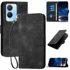 For vivo Y16 4G Global YX0080 Grid Butterfly Embossed Pattern Flip Leather Phone Case with Lanyard(Black) - 1