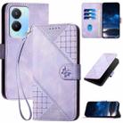 For vivo Y16 4G Global YX0080 Grid Butterfly Embossed Pattern Flip Leather Phone Case with Lanyard(Light Purple) - 1