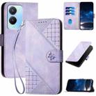 For vivo Y02s 4G Global YX0080 Grid Butterfly Embossed Pattern Flip Leather Phone Case with Lanyard(Light Purple) - 1