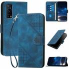 For vivo Y52 5G YX0080 Grid Butterfly Embossed Pattern Flip Leather Phone Case with Lanyard(Dark Blue) - 1