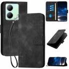 For vivo Y36 5G Global YX0080 Grid Butterfly Embossed Pattern Flip Leather Phone Case with Lanyard(Black) - 1