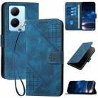 For vivo Y78 5G Global YX0080 Grid Butterfly Embossed Pattern Flip Leather Phone Case with Lanyard(Dark Blue) - 1