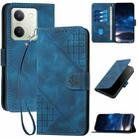 For vivo Y100 5G Global YX0080 Grid Butterfly Embossed Pattern Flip Leather Phone Case with Lanyard(Dark Blue) - 1