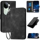 For vivo iQOO Z9s / V40e India YX0080 Grid Butterfly Embossed Pattern Flip Leather Phone Case with Lanyard(Black) - 1