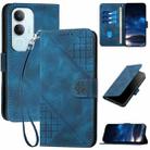 For vivo Y19s Global Grid Butterfly Embossed Pattern Leather Phone Case with Lanyard(Dark Blue) - 1