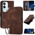 For vivo Y19s Global Grid Butterfly Embossed Pattern Leather Phone Case with Lanyard(Coffee) - 1