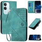 For vivo Y19s Global Grid Butterfly Embossed Pattern Leather Phone Case with Lanyard(Light Blue) - 1