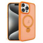 For iPhone 15 Pro 360 Degree Rotating MagSafe Magnetic Bracket Frosted Phone Case(Orange) - 1