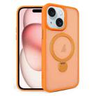 For iPhone 15 360 Degree Rotating MagSafe Magnetic Bracket Frosted Phone Case(Orange) - 1