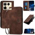 For Infinix Note 40 Pro+ 5G YX0080 Grid Butterfly Embossed Pattern Flip Leather Phone Case with Lanyard(Coffee) - 1