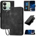 For Infinix Smart 7 HD YX0080 Grid Butterfly Embossed Pattern Flip Leather Phone Case with Lanyard(Black) - 1