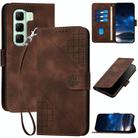 For Infinix Hot 50 5G Grid Butterfly Embossed Pattern Leather Phone Case with Lanyard(Coffee) - 1
