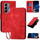 For Infinix Hot 50 Pro+ 4G Grid Butterfly Embossed Pattern Leather Phone Case with Lanyard(Red) - 1