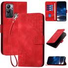 For Infinix Hot 12i Grid Butterfly Embossed Pattern Leather Phone Case with Lanyard(Red) - 1