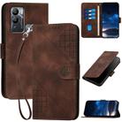 For Infinix Hot 12i Grid Butterfly Embossed Pattern Leather Phone Case with Lanyard(Coffee) - 1