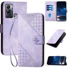 For Infinix Hot 12i Grid Butterfly Embossed Pattern Leather Phone Case with Lanyard(Light Purple) - 1