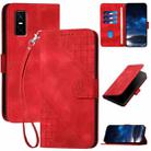 For Infinix GT 30 Pro Grid Butterfly Embossed Pattern Leather Phone Case with Lanyard(Red) - 1