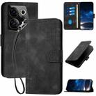 For Tecno Camon 20 Premier 5G YX0080 Grid Butterfly Embossed Pattern Flip Leather Phone Case with Lanyard(Black) - 1