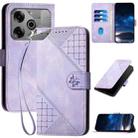 For Tecno Pova 6 5G / 6 Pro 5G YX0080 Grid Butterfly Embossed Pattern Flip Leather Phone Case with Lanyard(Light Purple) - 1