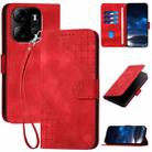 For Tecno Spark Go 2023 YX0080 Grid Butterfly Embossed Pattern Flip Leather Phone Case with Lanyard(Red) - 1