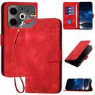 For Tecno Pova 6 Neo YX0080 Grid Butterfly Embossed Pattern Flip Leather Phone Case with Lanyard(Red) - 1