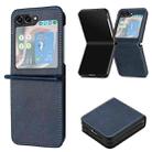 For Samsung Galaxy Z Flip5 Solid Color Calf Texture Folding Leather Phone Case(Dark Blue) - 1