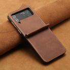 For Samsung Galaxy Z Flip4 Solid Color Calf Texture Folding Leather Phone Case(Dark Brown) - 2