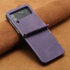 For Samsung Galaxy Z Flip4 Solid Color Calf Texture Folding Leather Phone Case(Purple) - 2