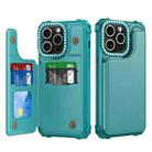 For iPhone 15 Pro Max Diamond Horizontal Card Bag Leather Phone Case(Cyan Green) - 1