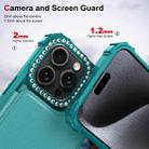 For iPhone 15 Pro Max Diamond Horizontal Card Bag Leather Phone Case(Cyan Green) - 3