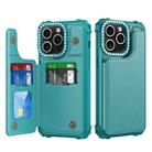 For iPhone 15 Pro Diamond Horizontal Card Bag Leather Phone Case(Cyan Green) - 1