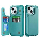 For iPhone 15 Diamond Horizontal Card Bag Leather Phone Case(Cyan Green) - 1