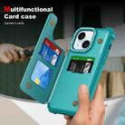 For iPhone 15 Diamond Horizontal Card Bag Leather Phone Case(Cyan Green) - 2