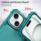 For iPhone 15 Diamond Horizontal Card Bag Leather Phone Case(Cyan Green) - 3