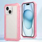 For iPhone 15 Plus Transparent Matte TPU Hybrid PC 3-in-1 Phone Case(Pink) - 1