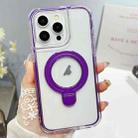 For iPhone 13 Pro Max Translucent 3 in 1 Holder MagSafe Phone Case(Purple) - 1